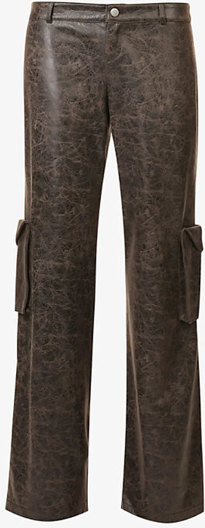 iaou Womens Varnish Printed Suede Elias Distressed Wide-leg Low-rise Vegan-leather Trousers