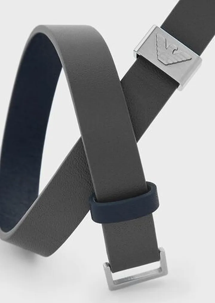 Blue and Gray Leather Strap Bracelet