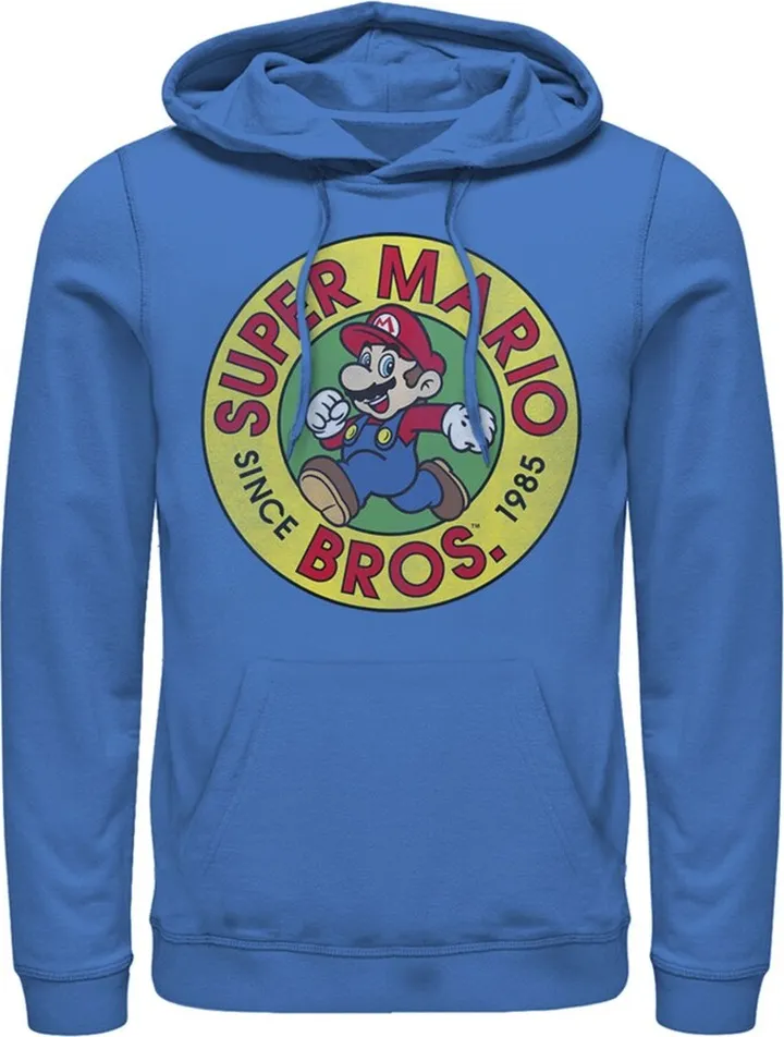Men's Nintendo Mario Walk Circle 1985 Pull Over Hoodie - Royal Blue - X Large