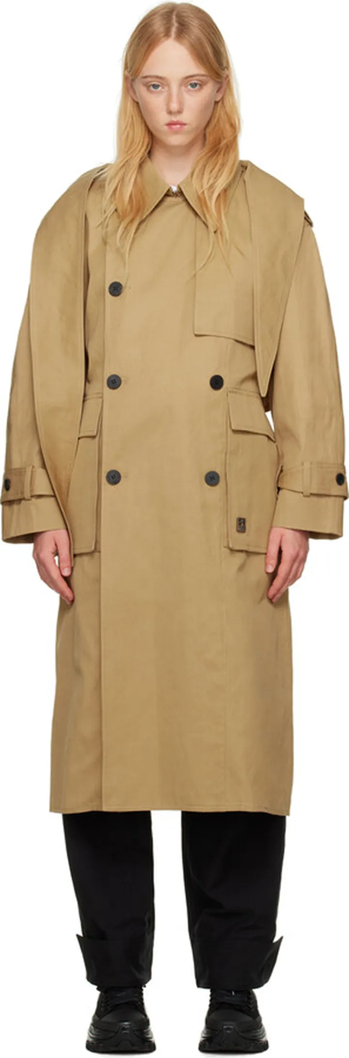 Wooyoungmi Tan Double-Breasted Trench Coat