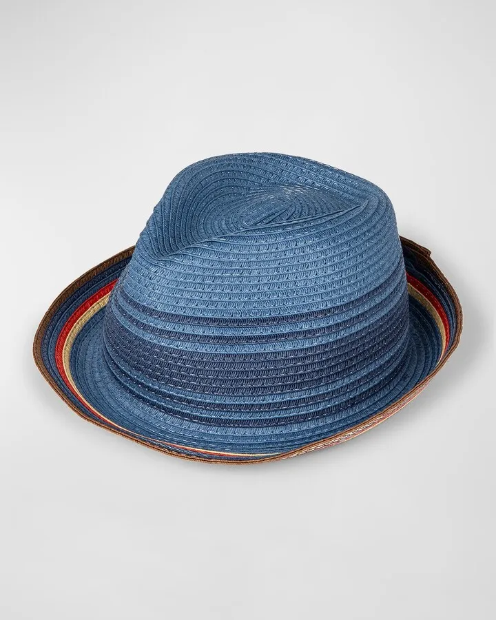 Men's Trilby Stripe Paper Straw Fedora Hat