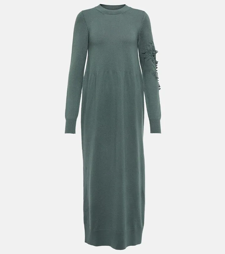 Embroidered cashmere knit midi dress