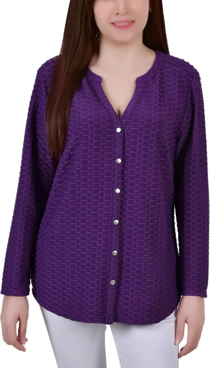 Petite Long Sleeve Honeycomb Tunic Top