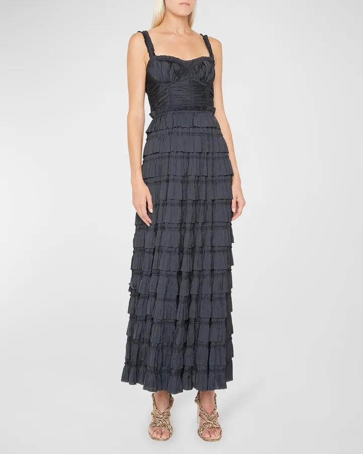 Camille Pleated Tiered Ruffle Gown