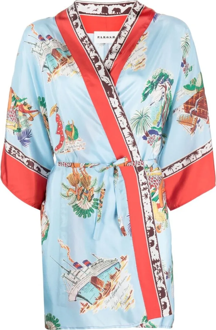 Graphic-Print Silk Poncho