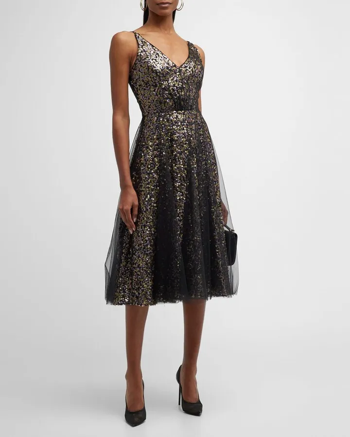 Courtney Sequin Fit-&-Flare Midi Dress