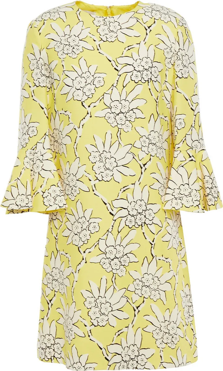 Fluted floral-print wool and silk-blend crepe mini dress