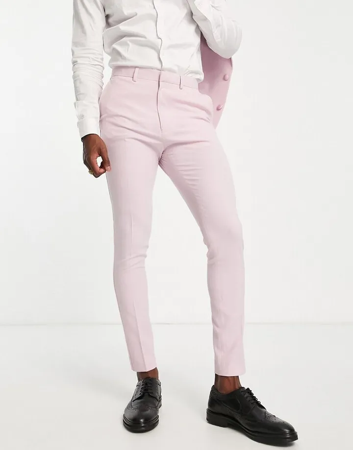 ASOS DESIGN super skinny tuxedo suit pants in pastel pink