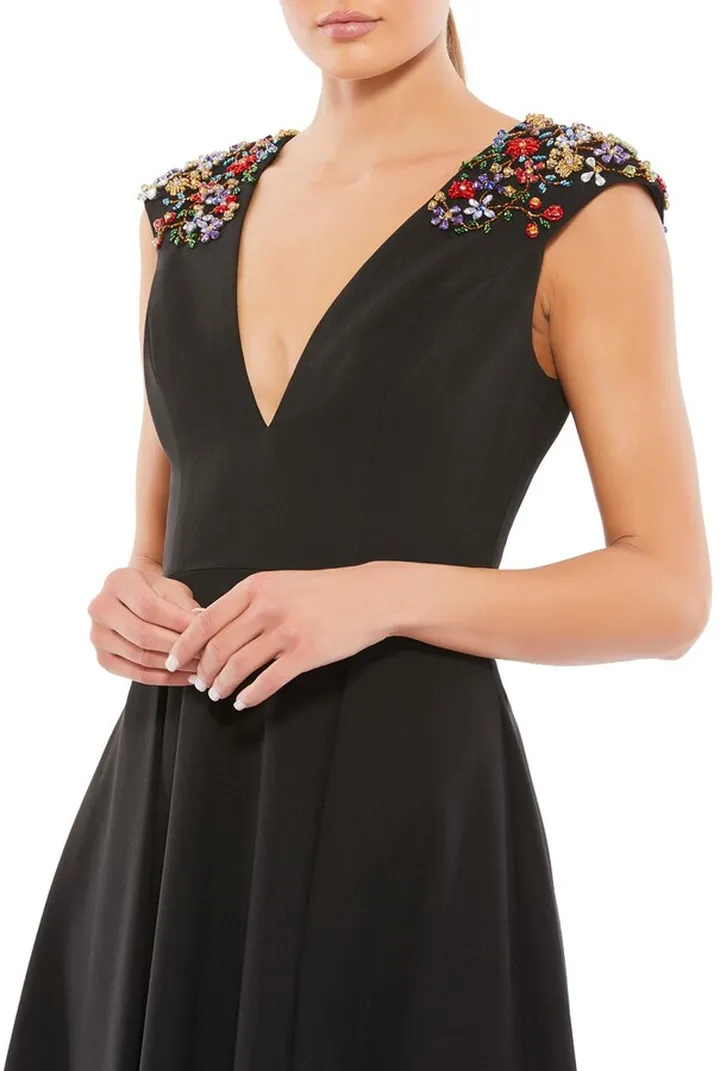 Beaded Cap Sleeve A Line Midi Dress