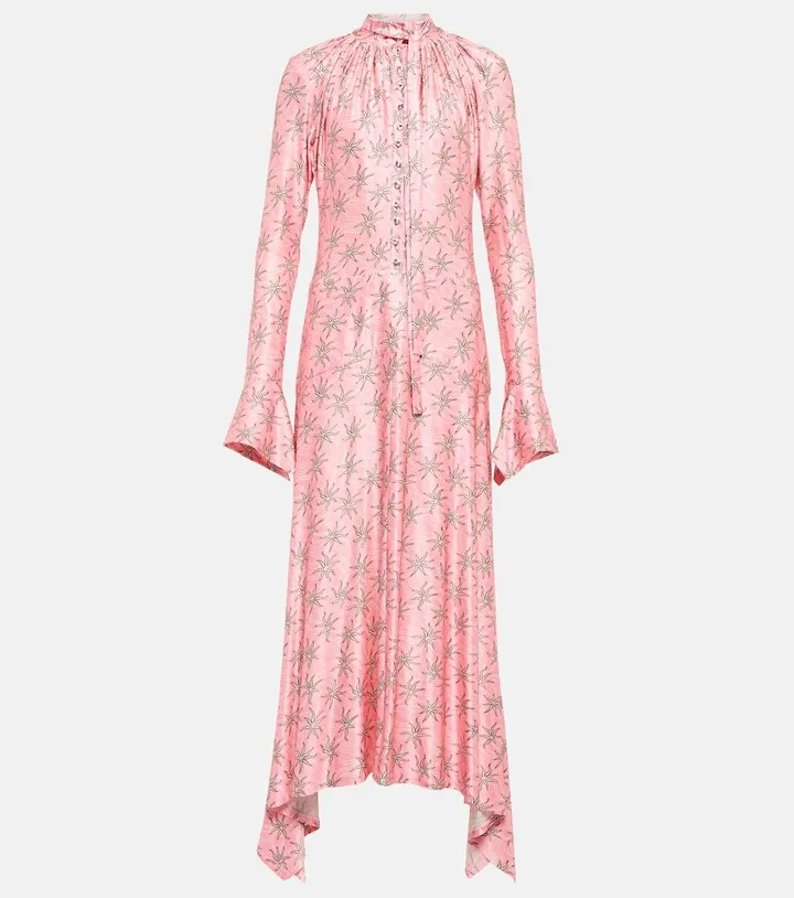 Printed tie-neck midi dress