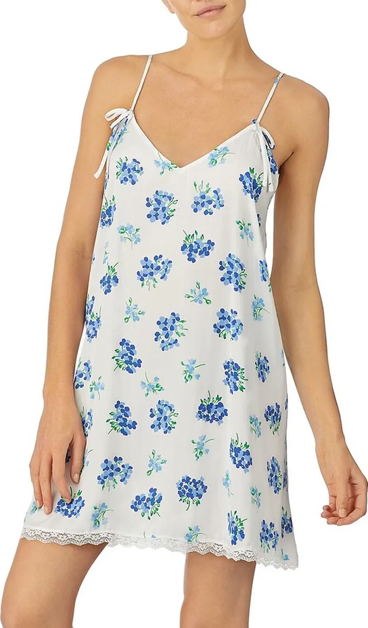 Bow-Embellished Floral Nightgown