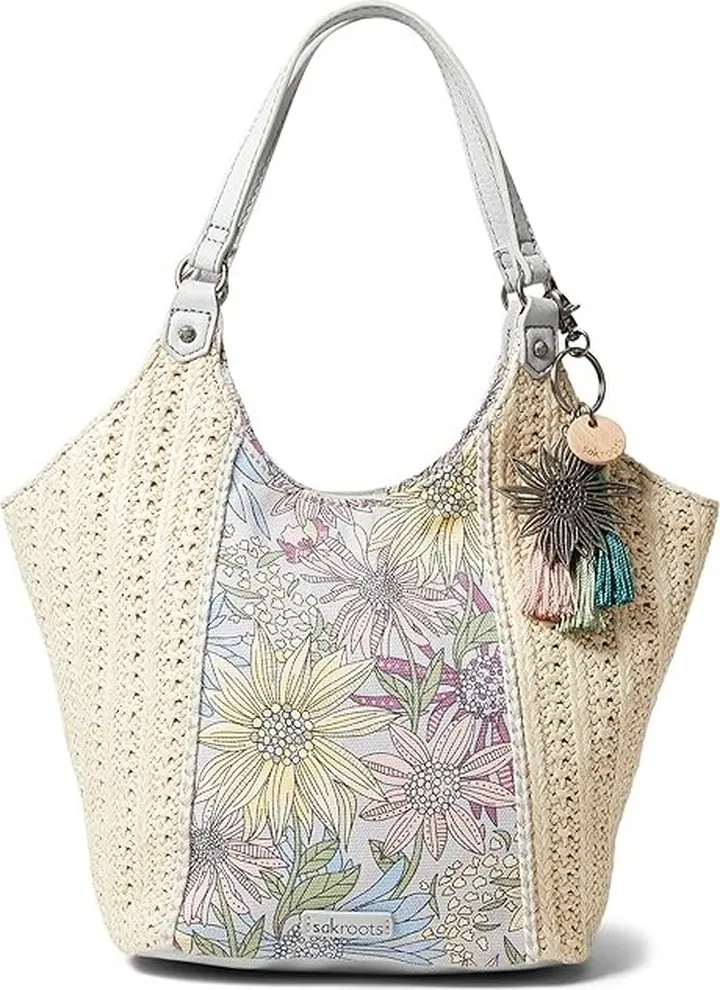 Sakroots Roma Straw Small Shopper (Blush Flower Garden) Handbags