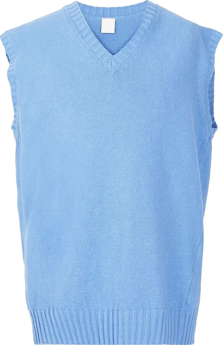 Cotton-blend Ripped Oversize V-neck Vest Sweater Sky Blue
