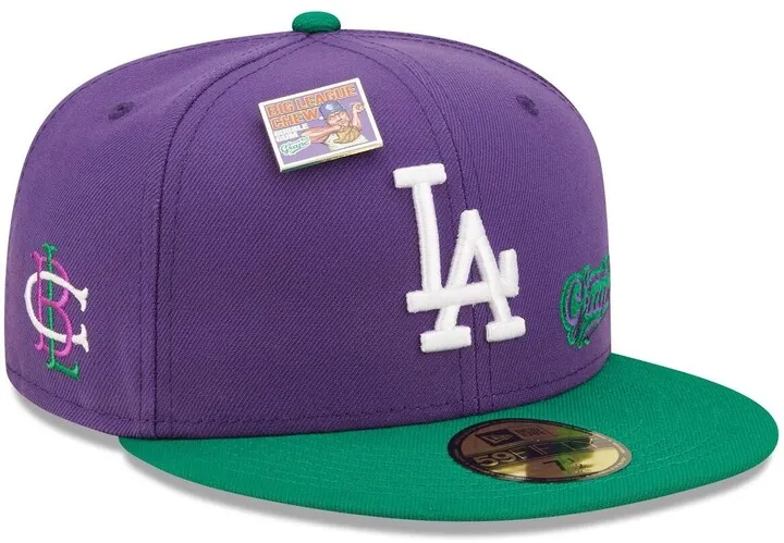 Men's New Era Purple and Green Los Angeles Dodgers Mlb x Big League Chew Ground Ball Grape Flavor Pack 59FIFTY Fitted Hat