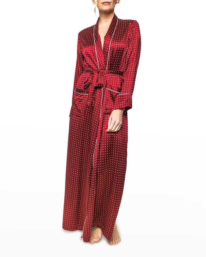 Bordeaux Polka Dots Long Silk Robe