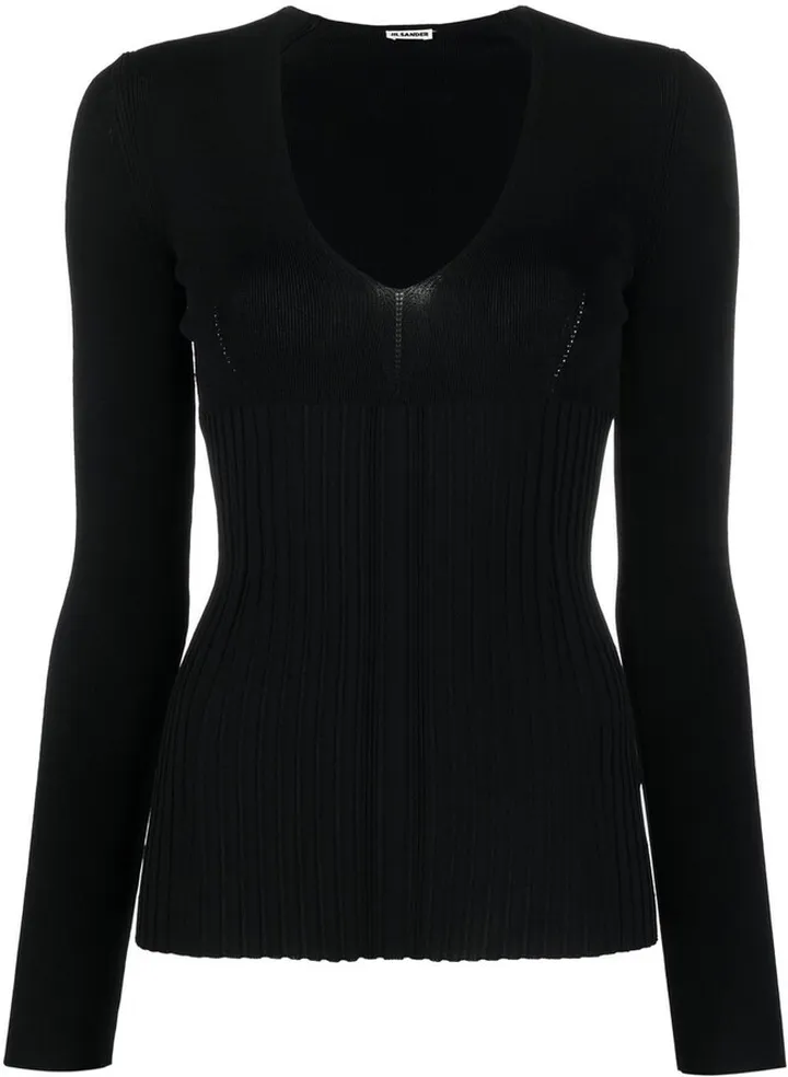 ribbed knit V-neck jumper