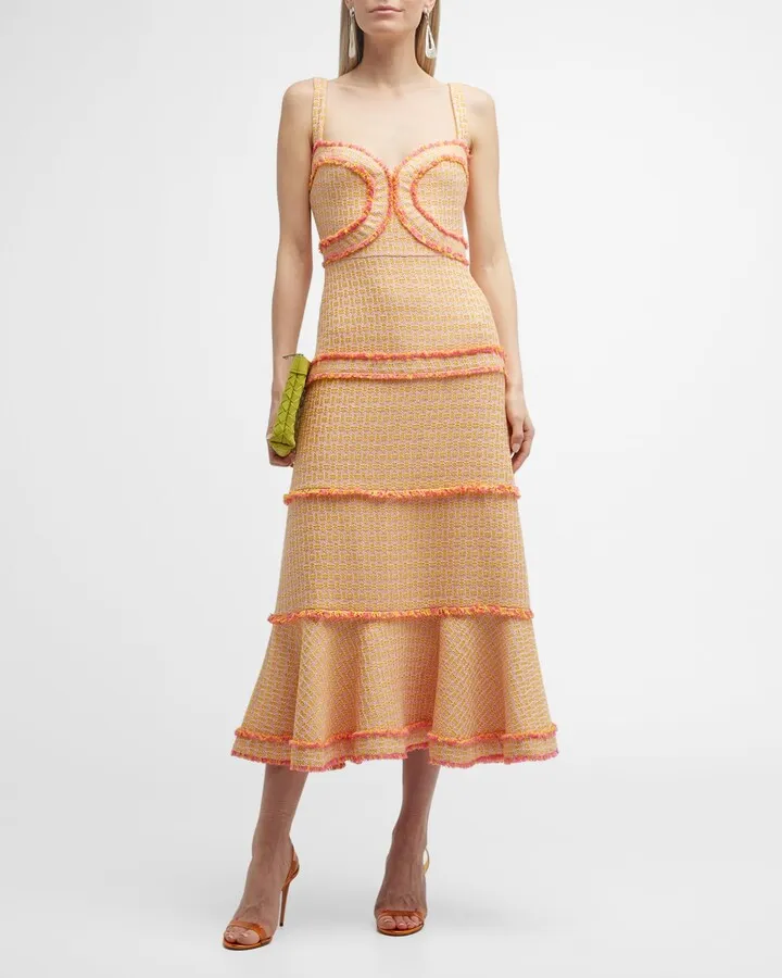 Bettine Tiered Knit Sweetheart Midi Dress