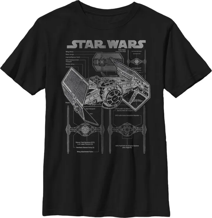 Boy's Star Wars TIE Fighterprint T-Shirt - Black - X Large