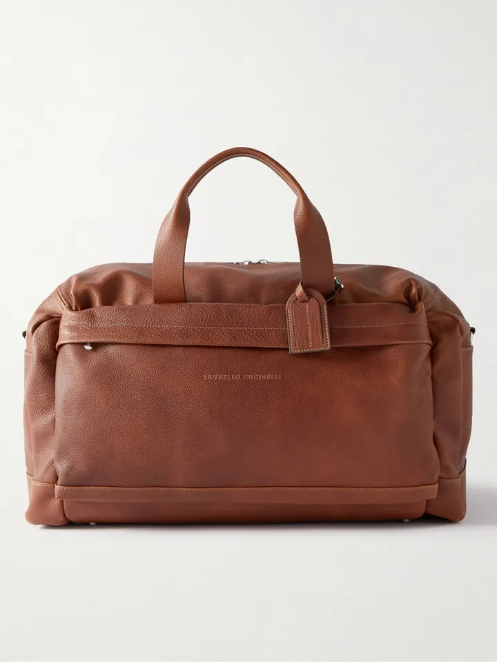 Logo-Print Full-Grain Leather Duffle Bag