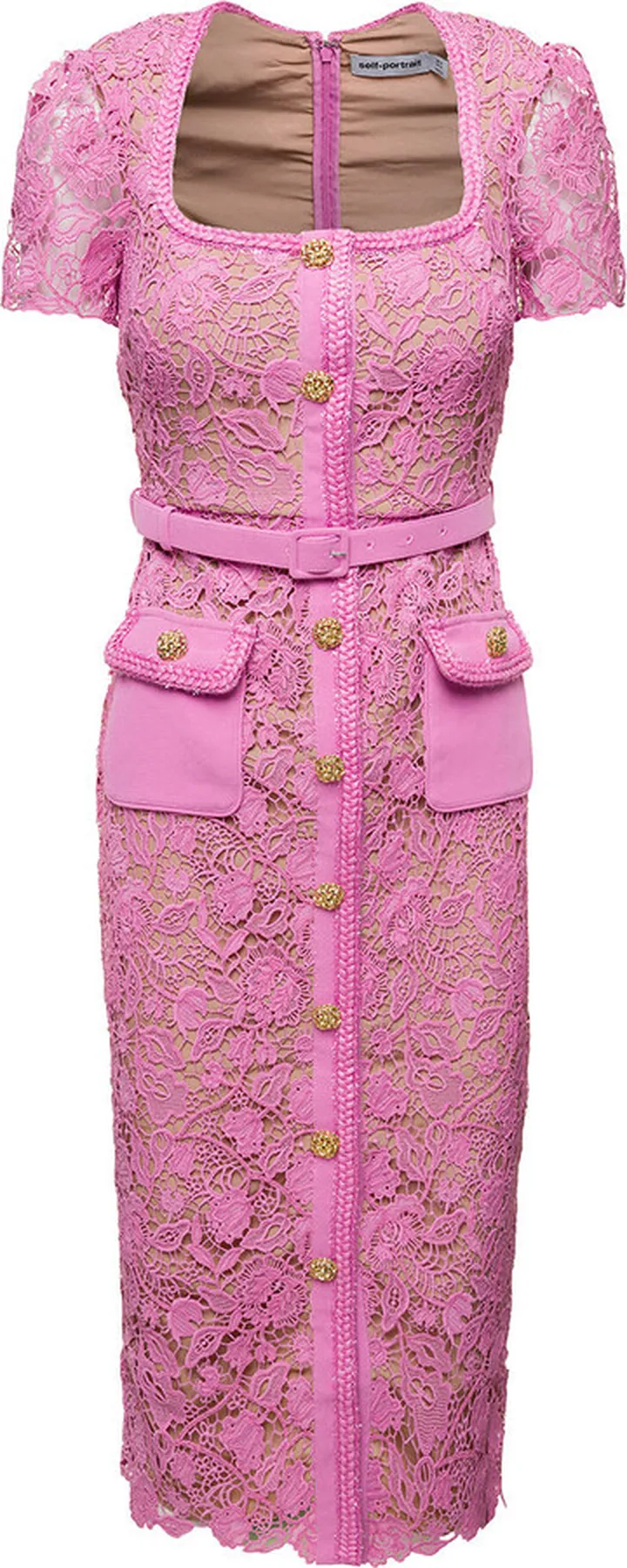 Pink Guipure Lace Midi Dress