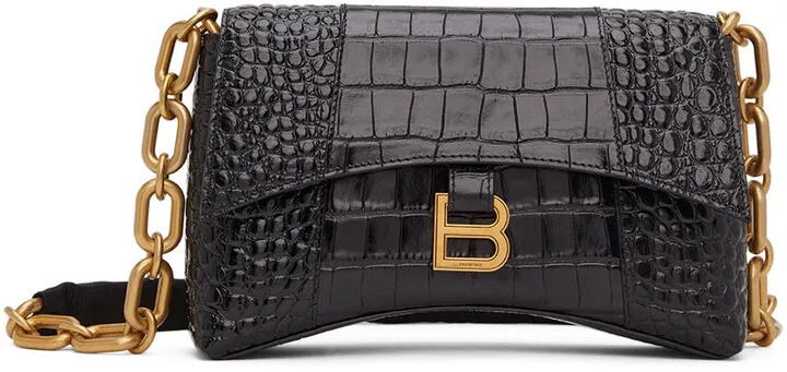 Balenciaga Black Croc XS Downtown Shoulder Bag