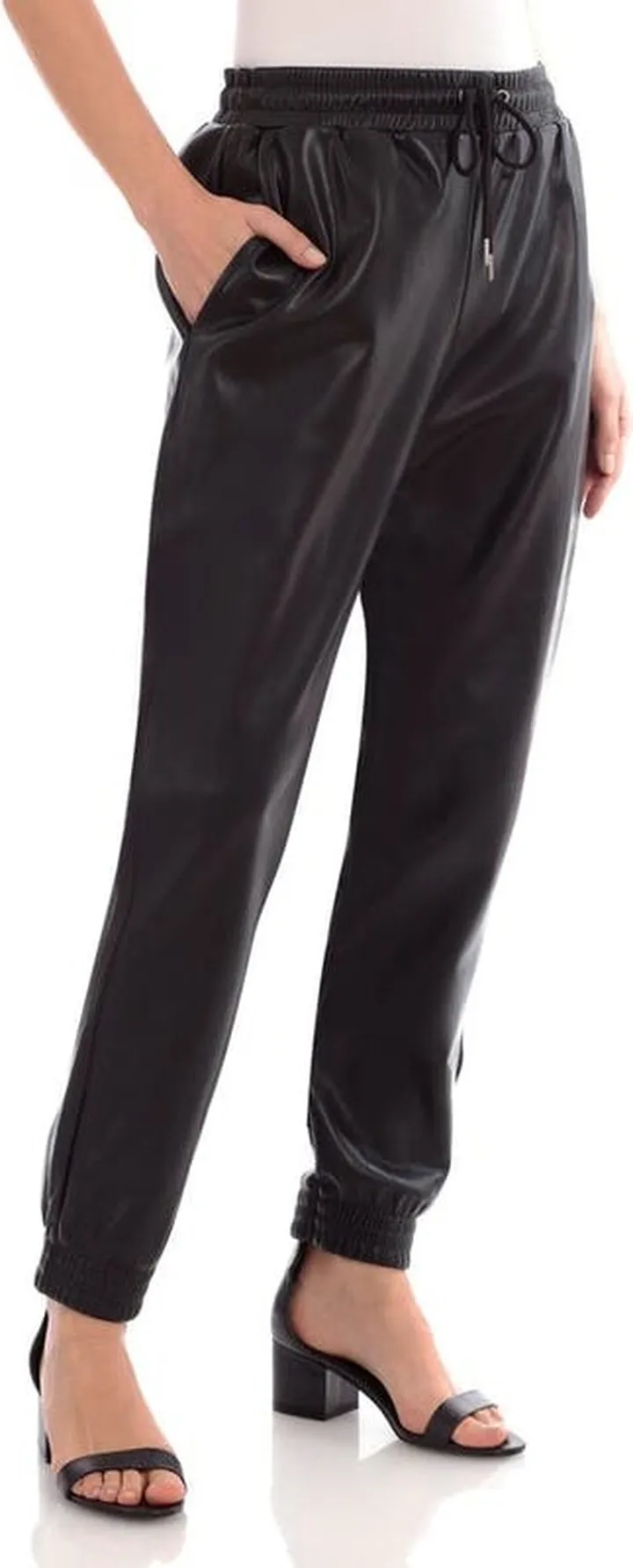 Avec Les Filles Faux Leather Joggers - Brown