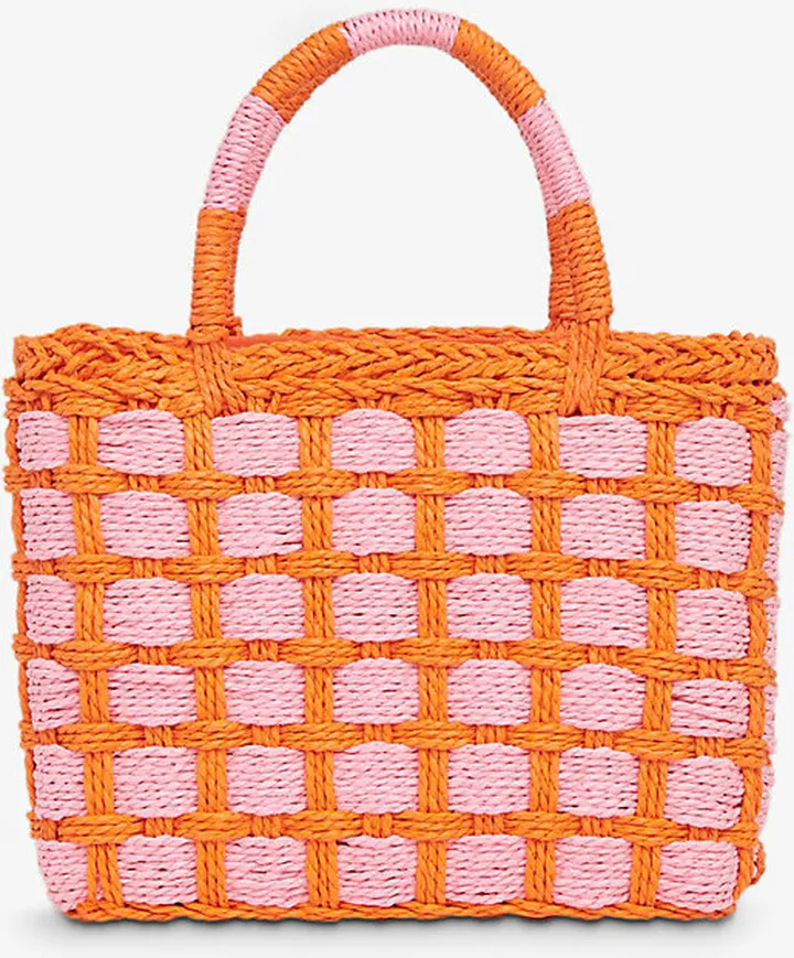 Womens Pink Tillie Checkboard-design Top-handle Woven Tote