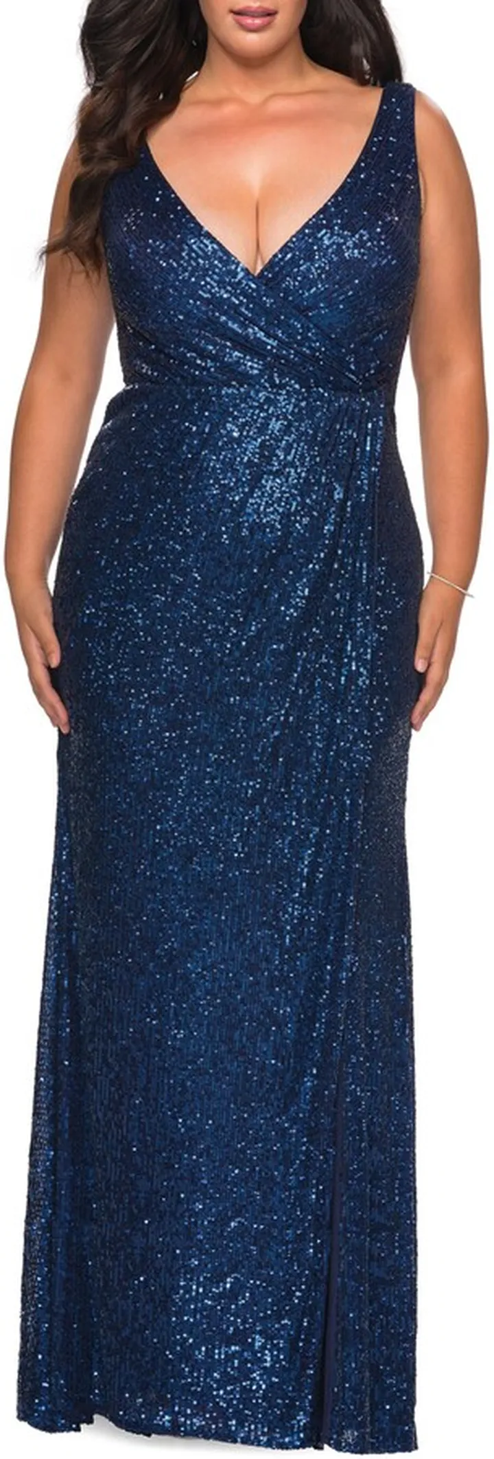Sequin Faux Wrap Gown