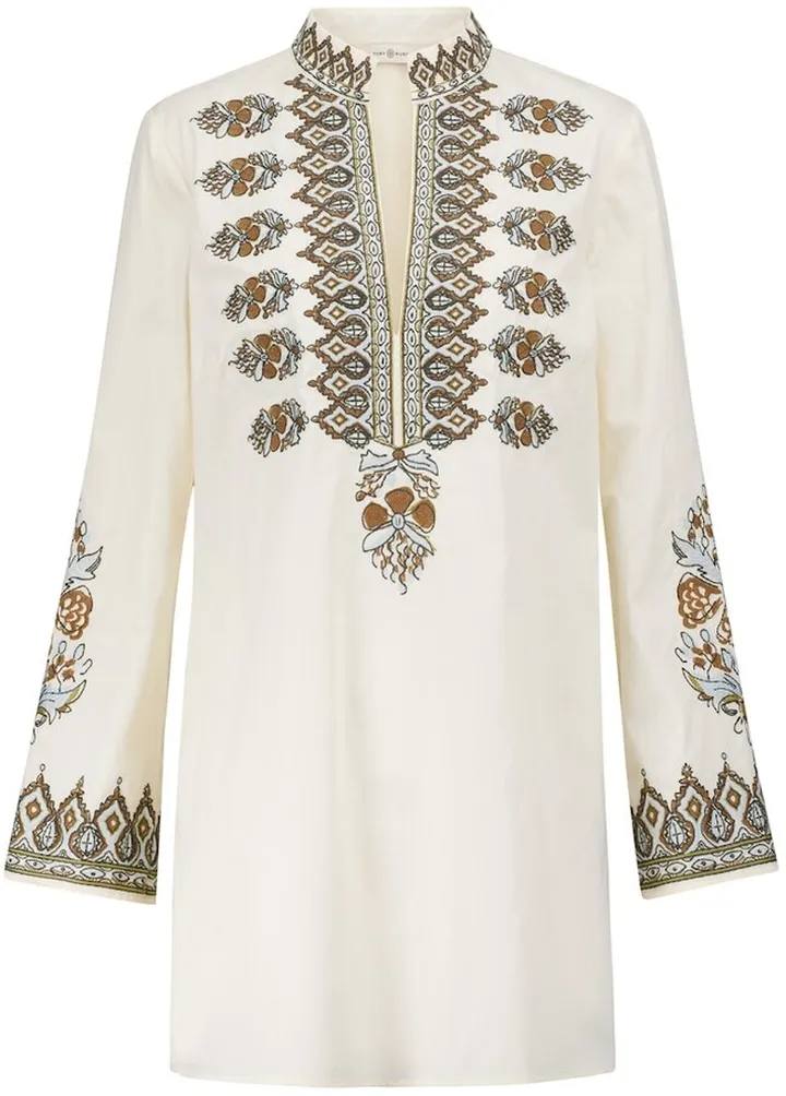 Embroidered cotton kaftan minidress