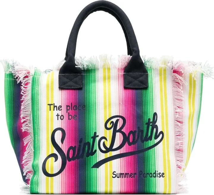 Stripe-Detail Cotton Beach Bag