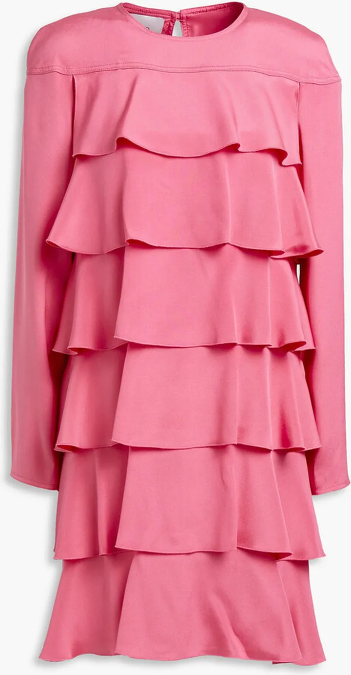 Tiered silk-twill mini dress