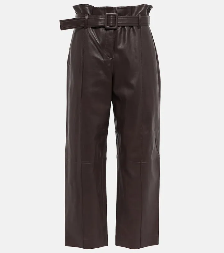 High-rise leather paperbag pants