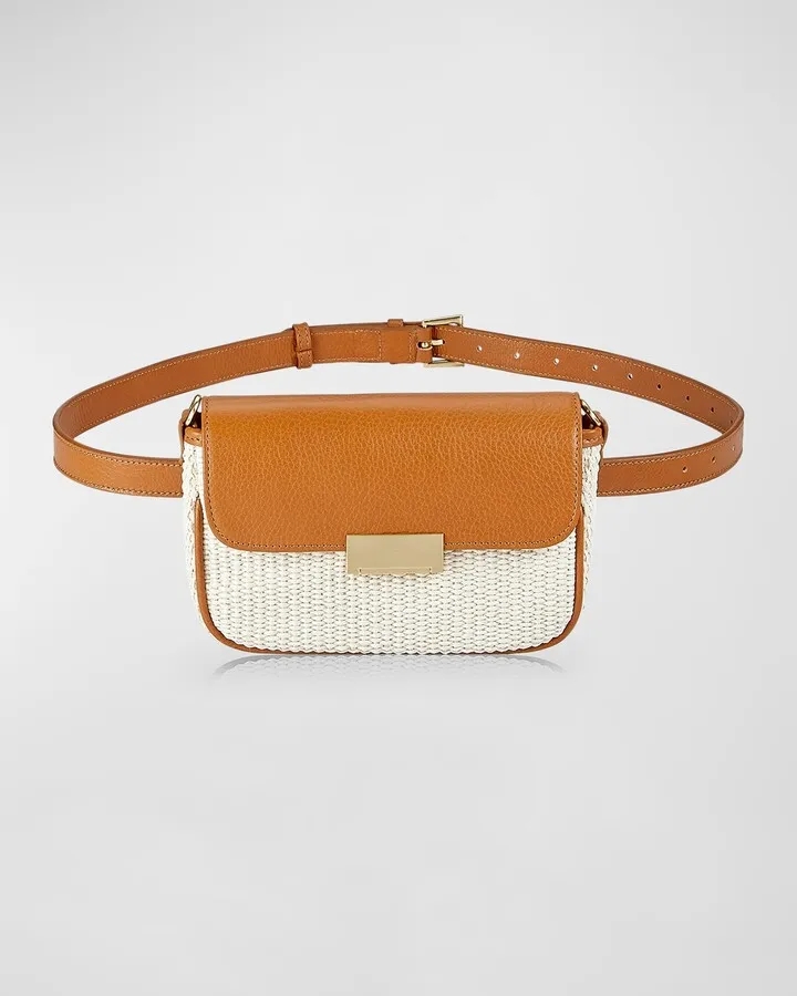 Carrie Flap Raffia and Leather Belt Bag