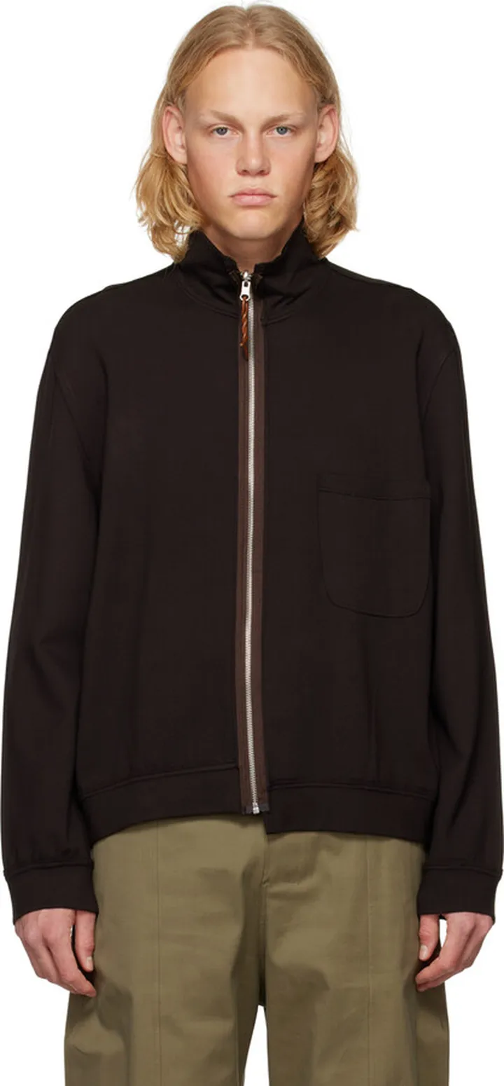 Camiel Fortgens Brown Exposed Seams Zip Sweater