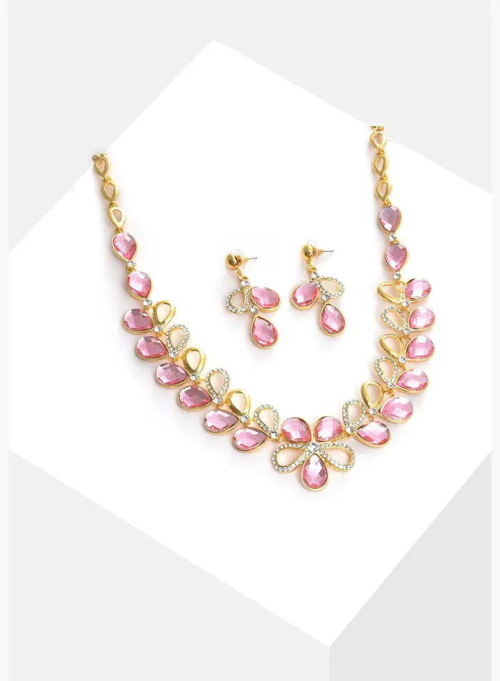 Gold Plated Designer Stone Necklace and Earring Set Jewellery Set