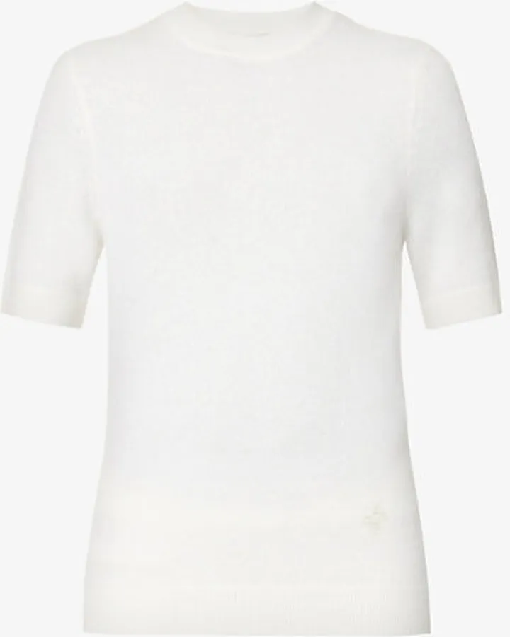 Womens Cream Knitted Round-neck Cashmere top