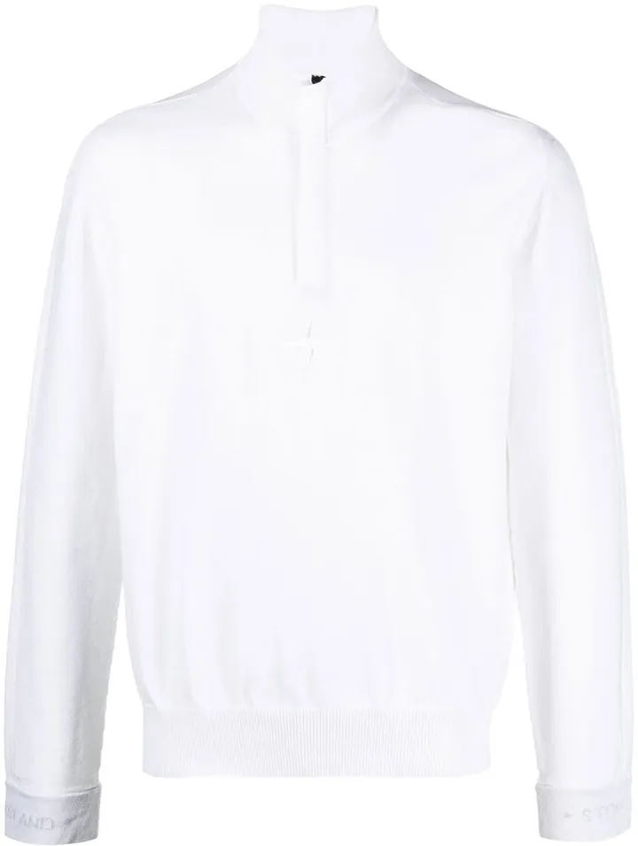 Compass-embroidered zip-up jumper