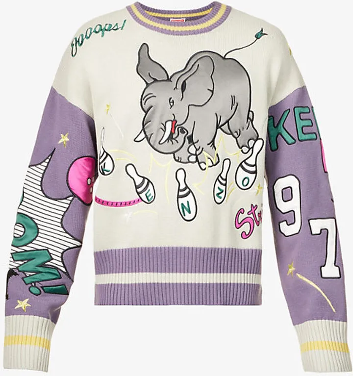 ens Wisteria Bowling Elephant Wool and Cotton-blend Jumper