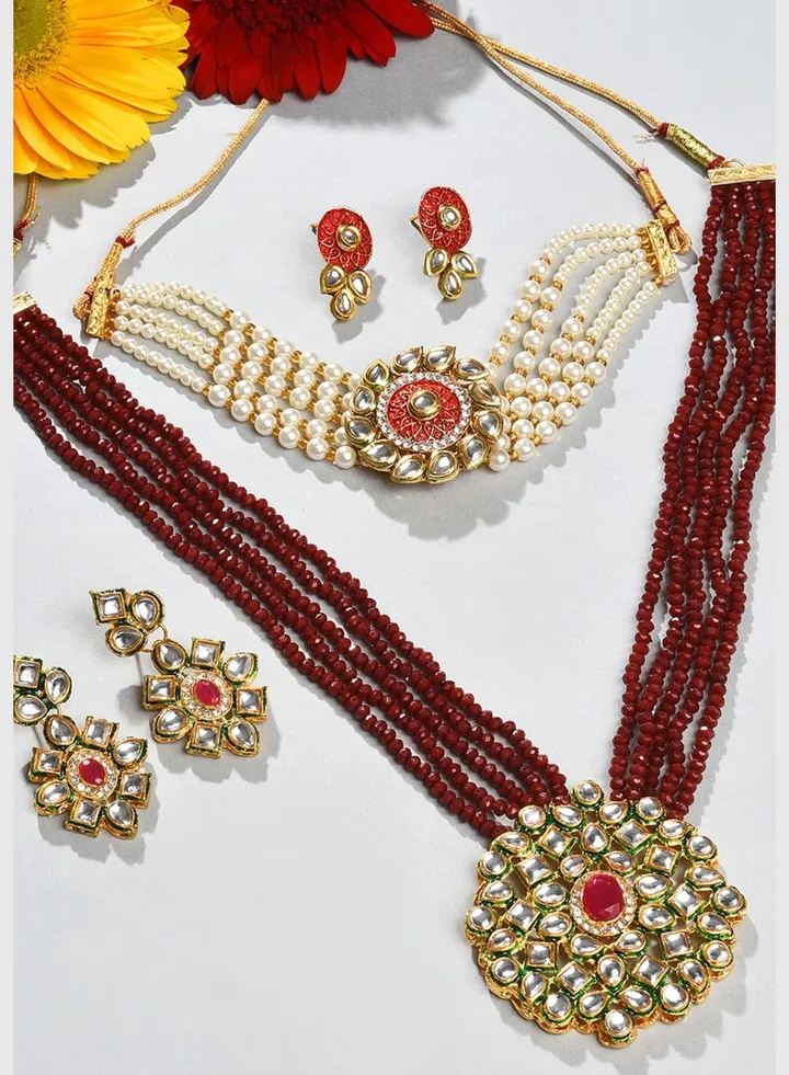 Gold Plated Designer Kundan Necklace and Earrings Set