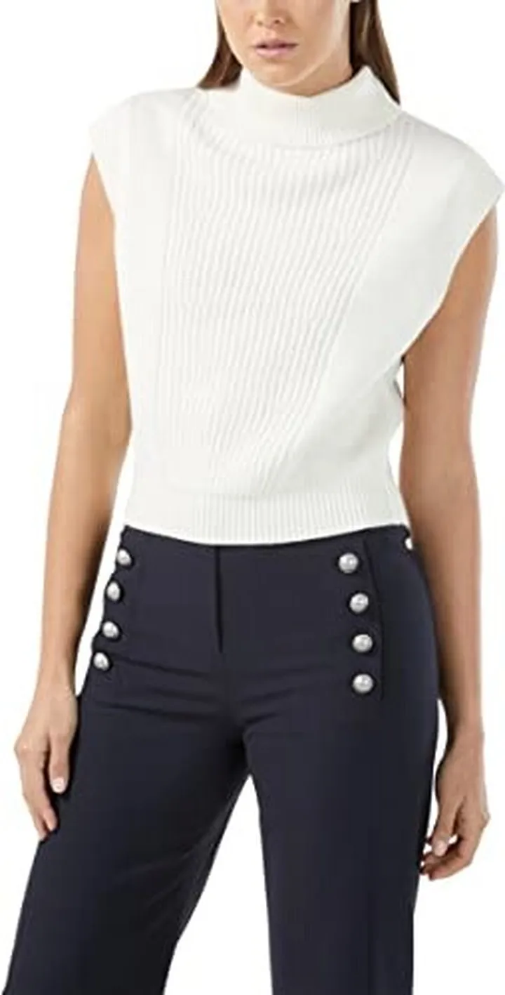 BCBGMAXAZRIA Women's Ribbed Sweater Tank with Turtleneck