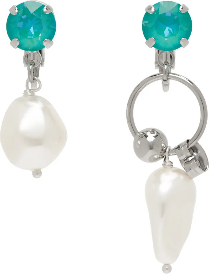 Justine Clenquet SSENSE Exclusive Silver & Blue Stan Earrings