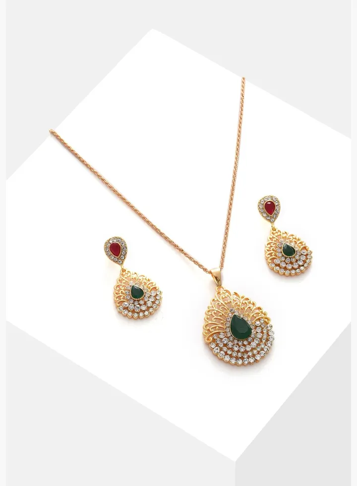 Gold Plated Designer Stone Necklace and Earring Set Jewellery Set