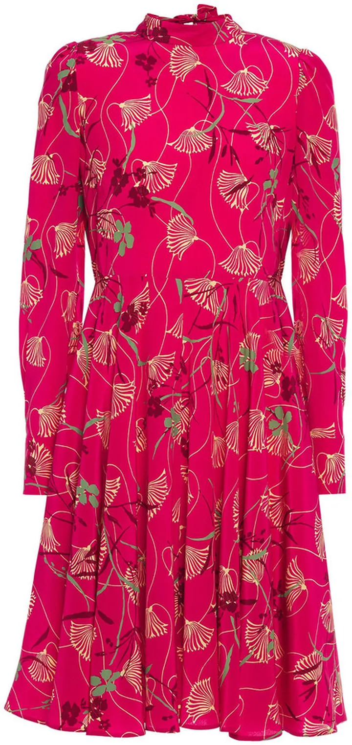 Bow-detailed printed silk crepe de chine dress