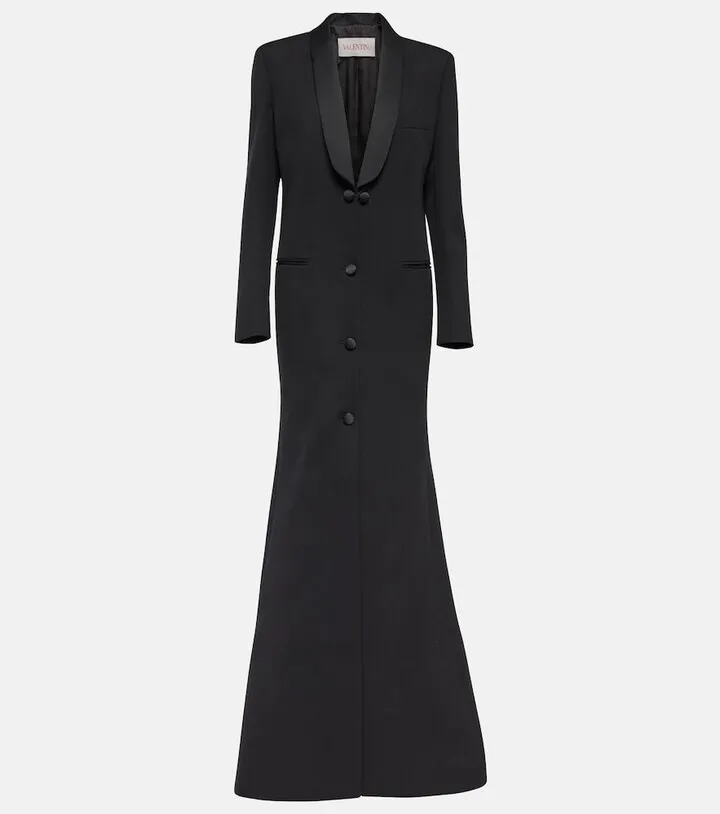 Shawl-collar wool gown