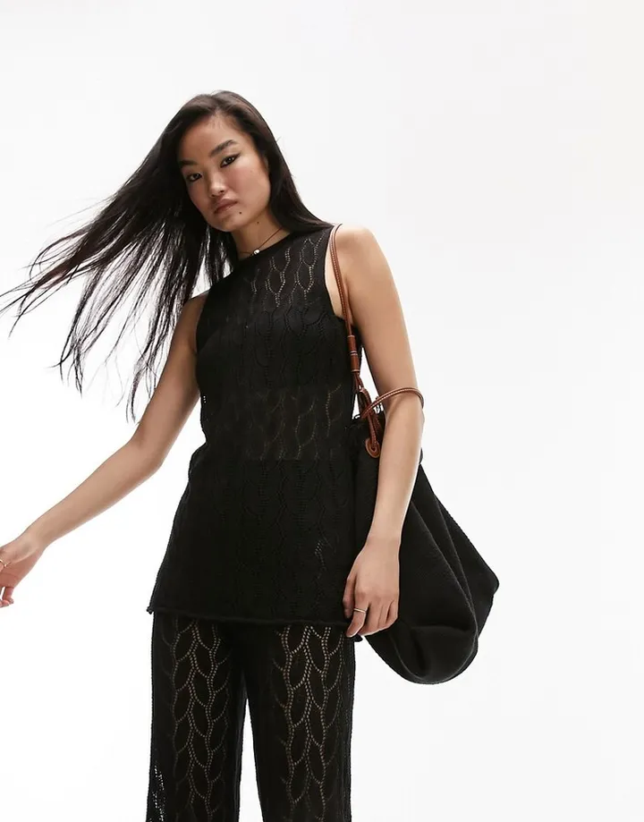 Topshop knit open stitch tank top in black - part of a set