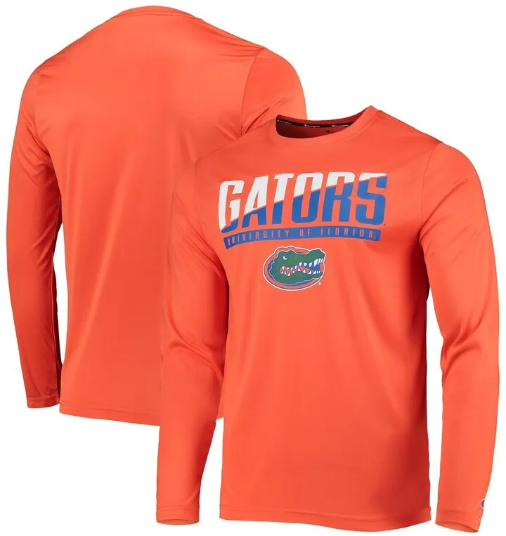 Men's Champion Orange Florida Gators Wordmark Slash Long Sleeve T-shirt