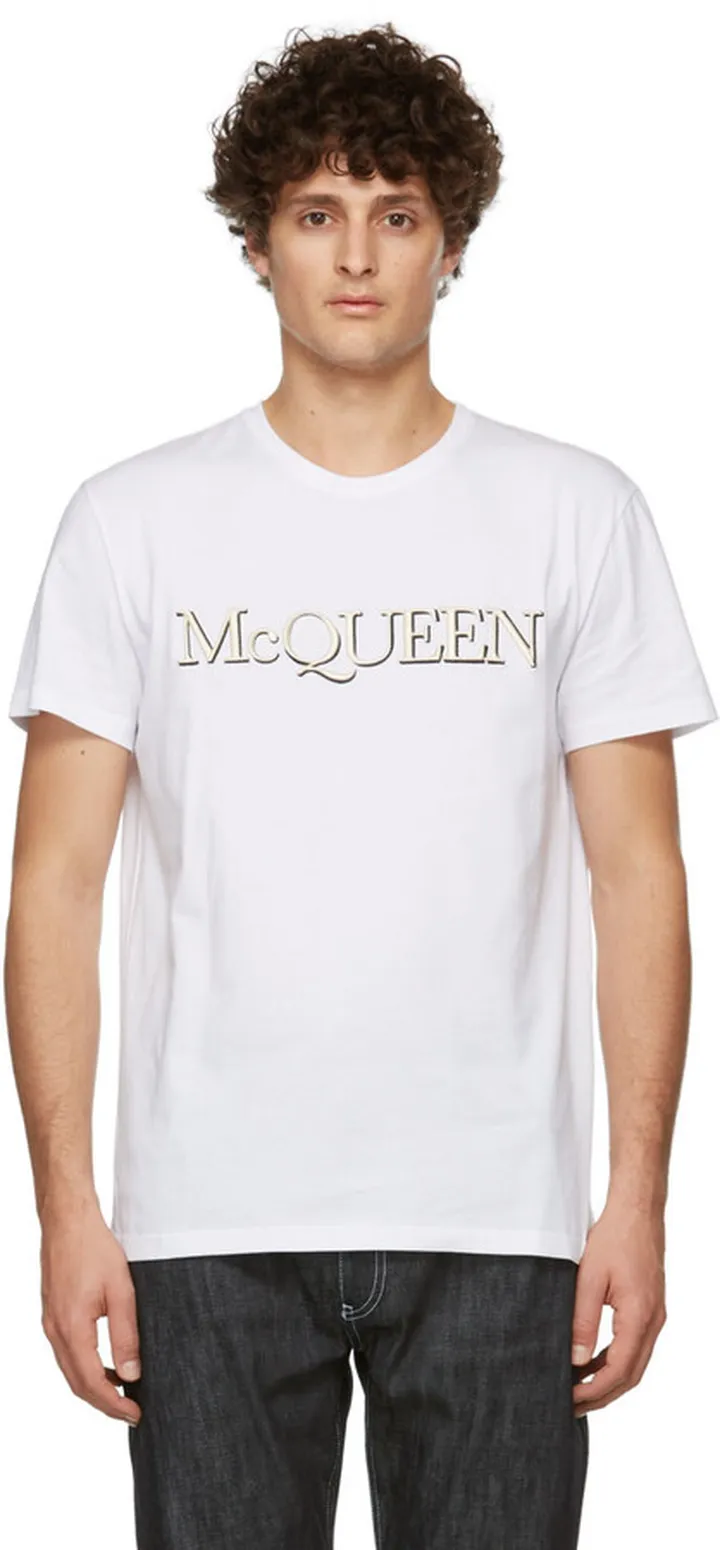 Alexander McQueen White Embroidered Logo T-Shirt
