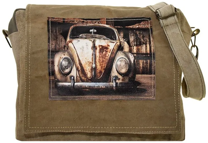 Vintage VW Beetle Recycled Military Tent Crossbody Bag