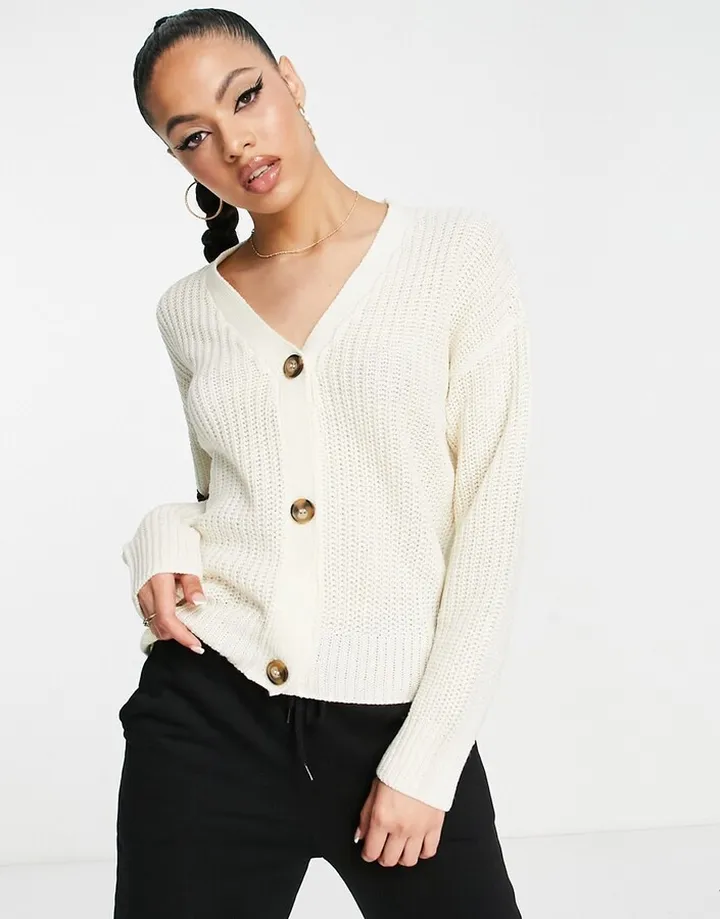 Brave Soul daisy fisherman knit cardigan in ivory
