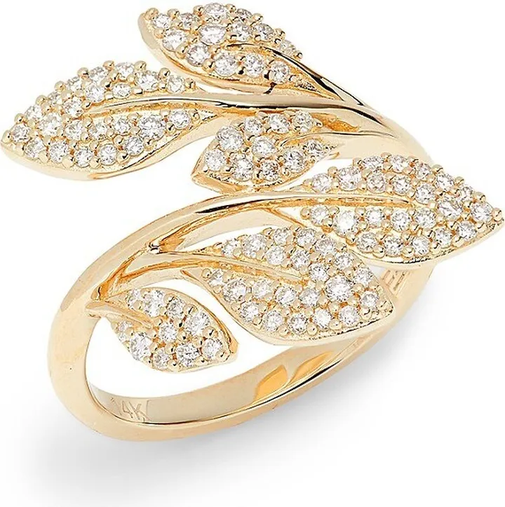 14K Yellow Gold & 0.59 TCW Diamond Leaf Ring
